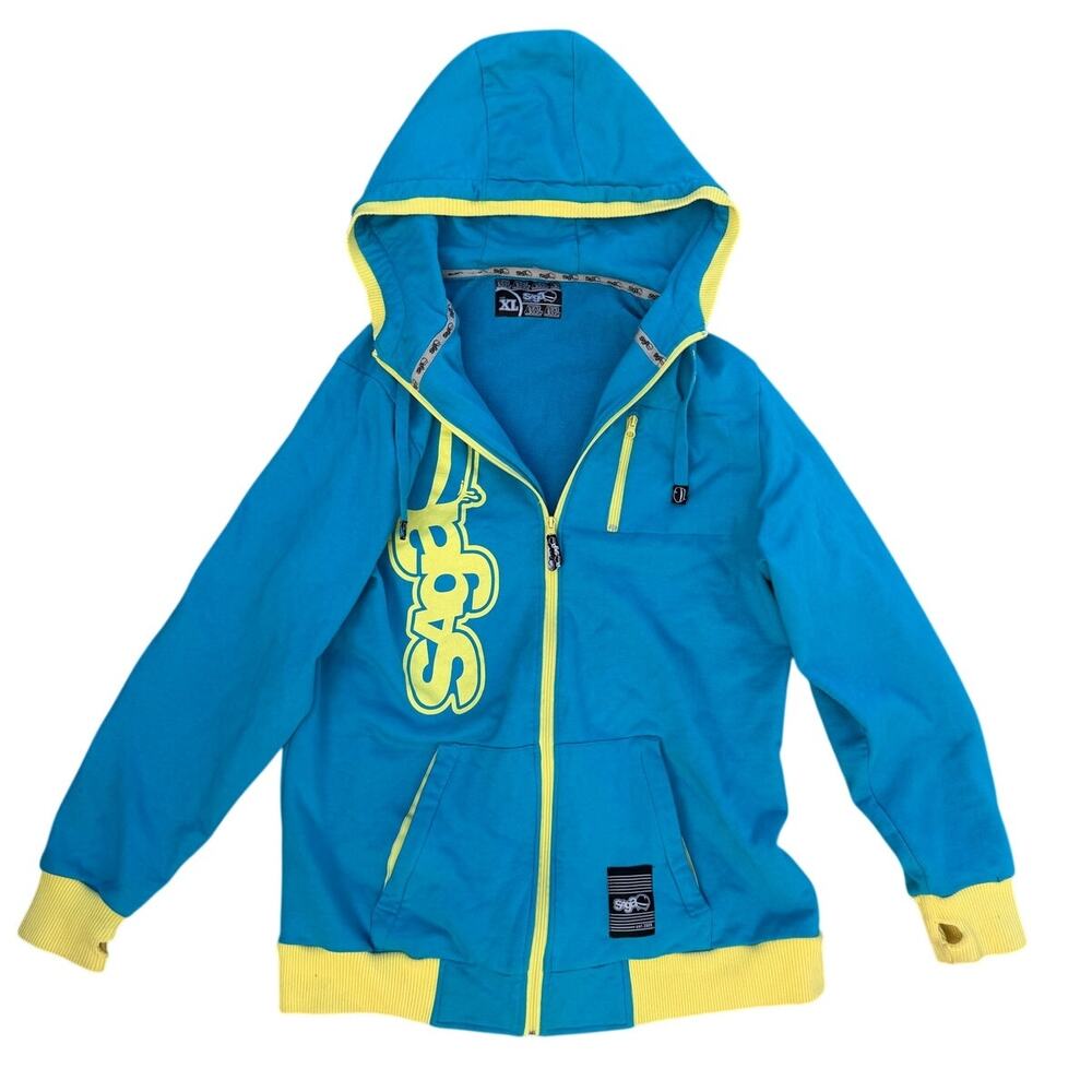 Saga Cut & Sew Graphic Zip Hoodie Blue Yellow XL
